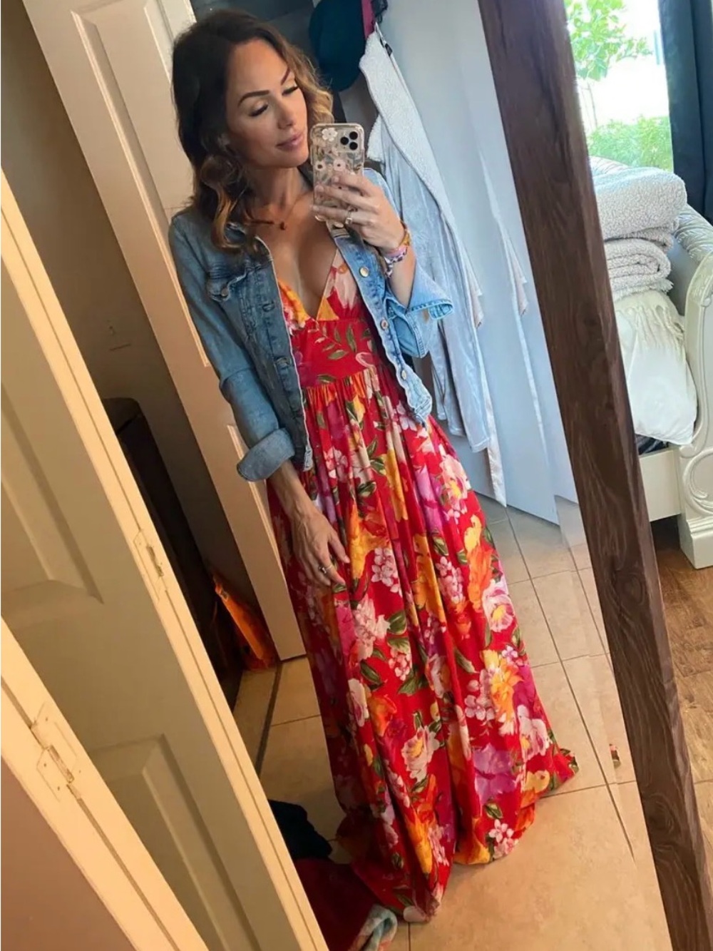 Ronny Kobo Sallee maxi dress red tropical floral print with a deep V-neckline - Picture 12 of 13